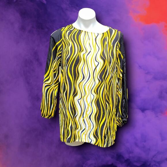 VINTAGE Bob Mackie Wearable Art squiggly lines cold shoulder tunic size M - Picture 7 of 7